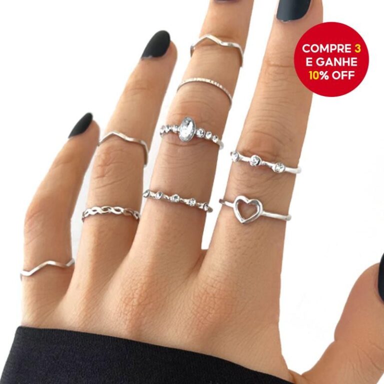 Conjunto De Anéis Minimalistas De Coração Brilh