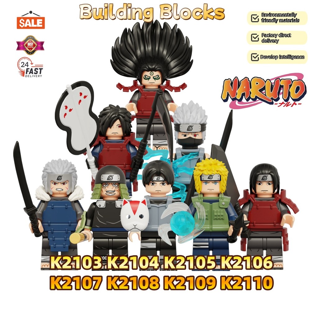 Novo modelo de blocos de construção montados da série Naruto K2103-K2110, brinquedos educativos para