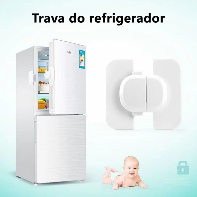 Trava de Geladeira Infantil Segurança Bebê Adesiva Sem Furo Clip Lock Multiuso Armário Gaveta