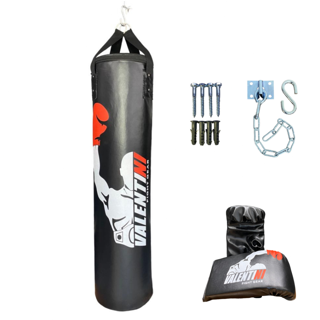 Saco de Pancada VALENTINI 100 cm + 1 Luva Bate Saco Preta + Suporte