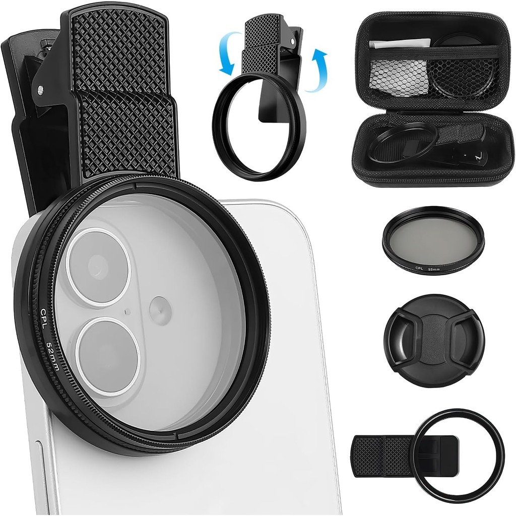 Kit De Filtro De Lente De Câmera De Telefone CPL De 52 Mm Clip-0n , Polarizador Circular , Conjunto