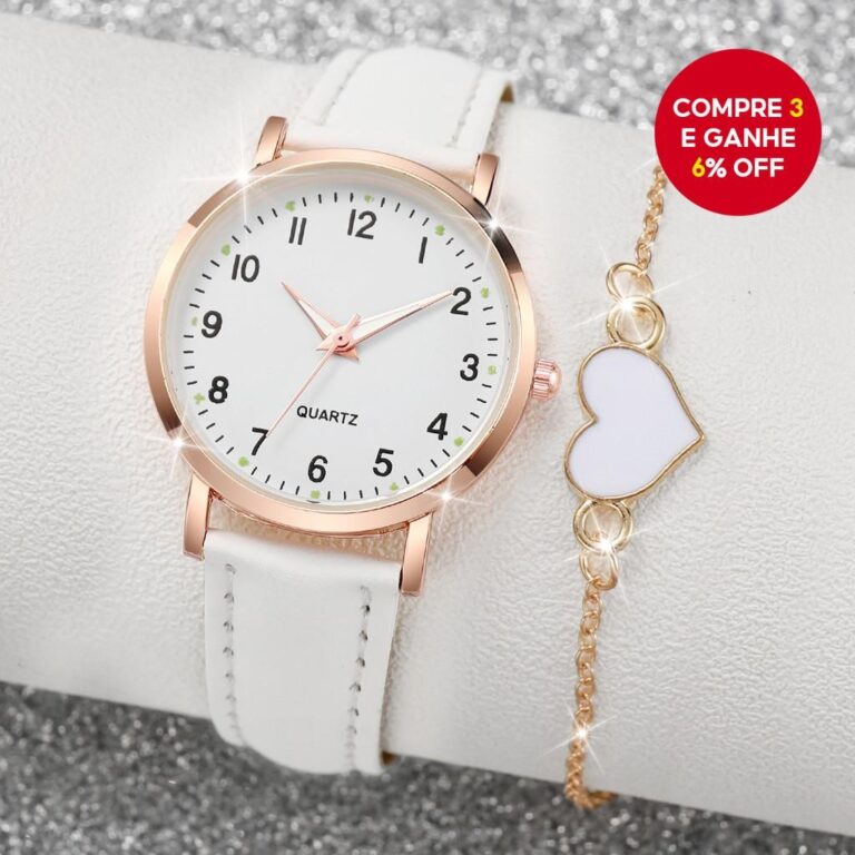 Conjunto Elegante De Relógio Feminino E Pulseira 