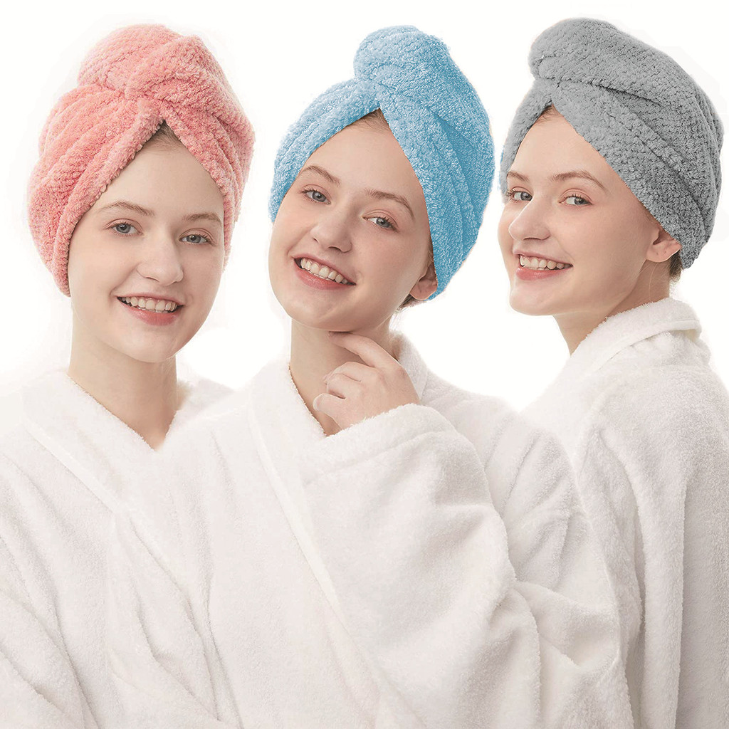 KIT 3 PCS Toalha De Cabelo Banho Toalha Grossa Mágica para Secar Cabelo de Microfibra Grossa Touca