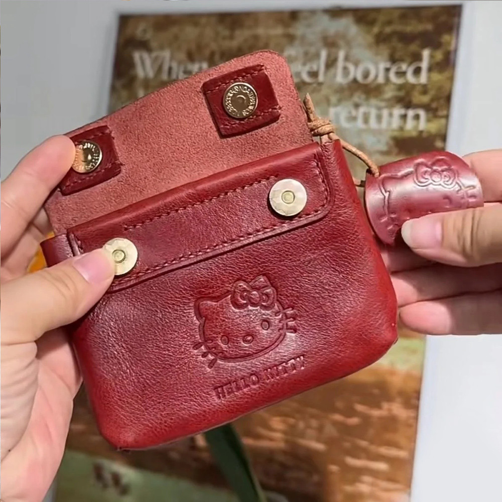 Carteira De Couro Vermelho KT Cat PU Portátil Fofa Bolsa Para Cartão De Presente