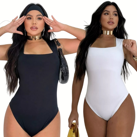 Kit 2 Body Feminino Decote Quadrado Alças Grossas