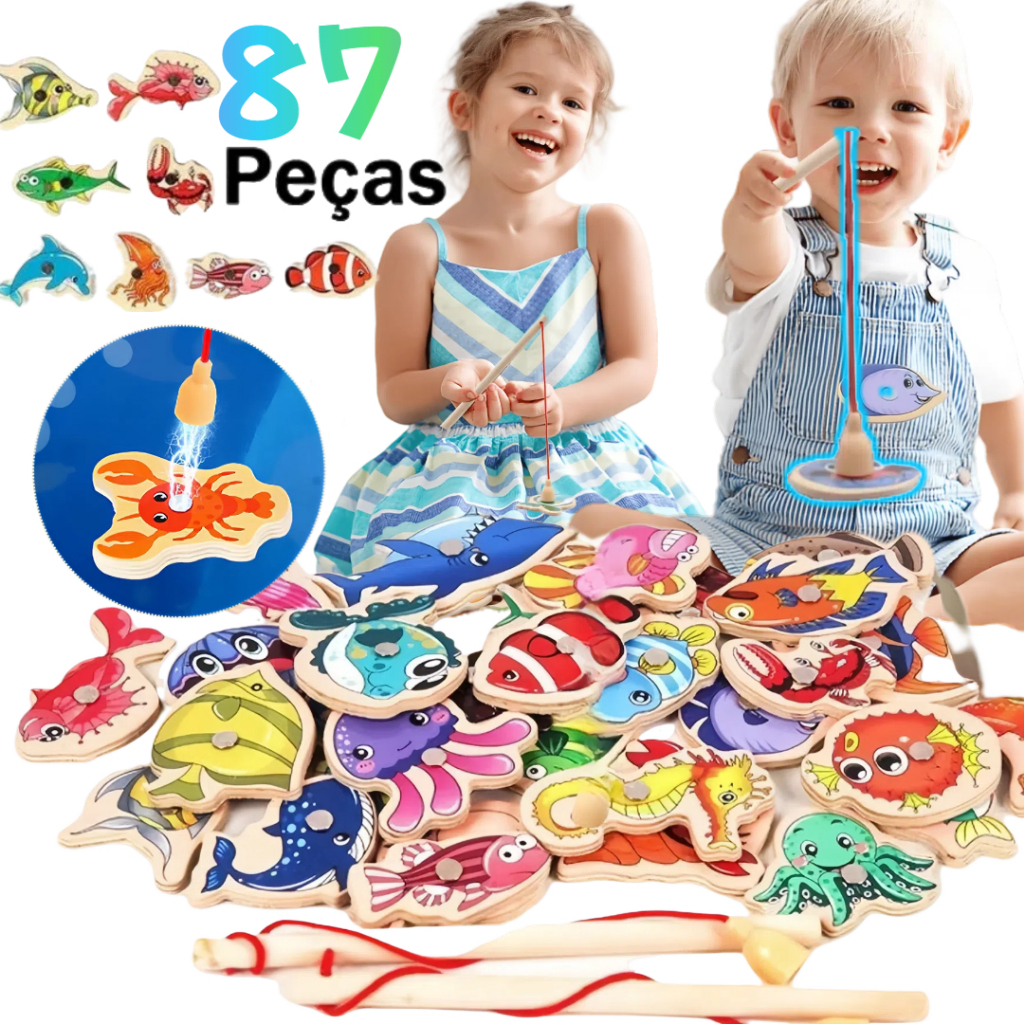 MEDOOSI 54/87/33 Peças Brinquedos Pescaria Magnéticos infantil De Madeira/Jogos Educacionais Para Cr