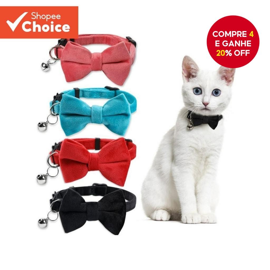 Coleira De Veludo Para Animais De Estimação Com Laço Fofo Sino Ajustável Gatos Filhotes Uso Diário A