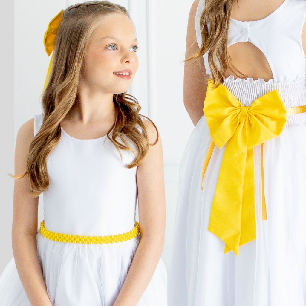 Cinto de Pérolas + Laço Amarelo Escuro para Daminha | Festa Infantil REF4197