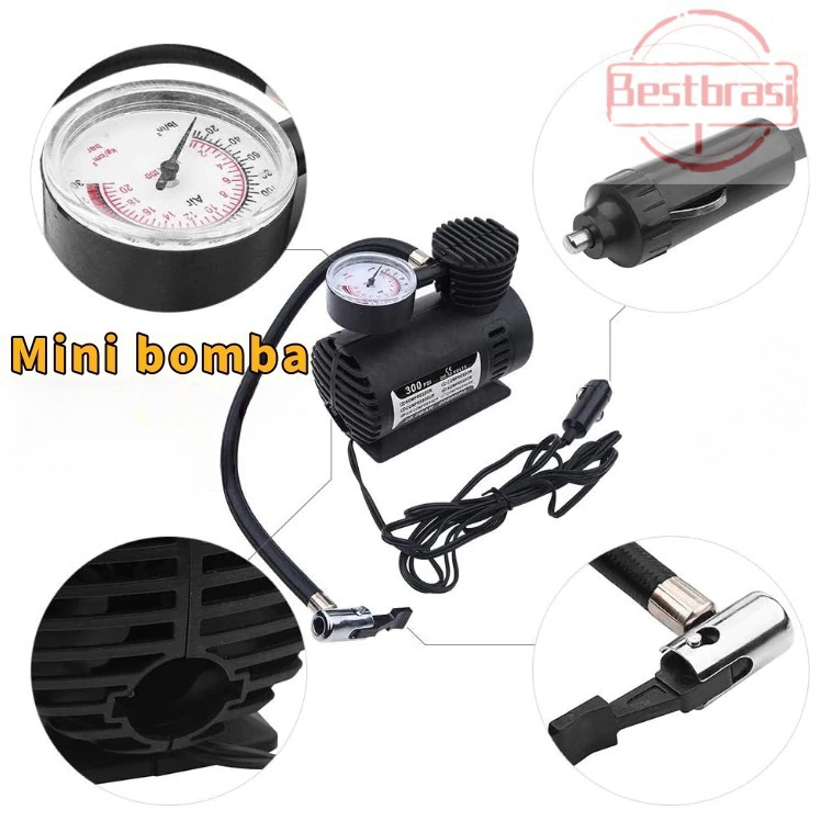 Mini Compressor de ar 300psi 12v adaptador de 3 bi