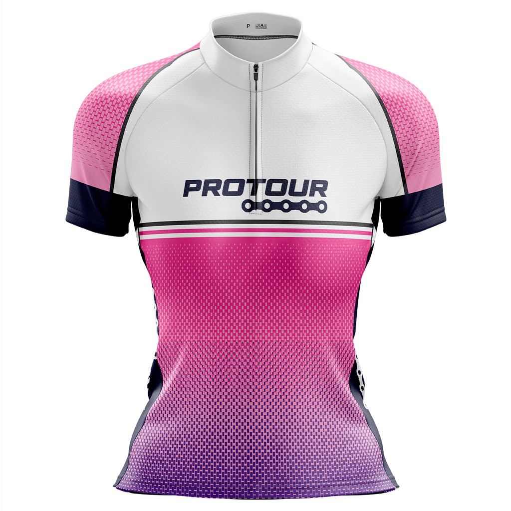 Camisa Ciclismo Feminina  MTB Pro Tour Tijolinhos Com Bolsos Protecao Solar UV50