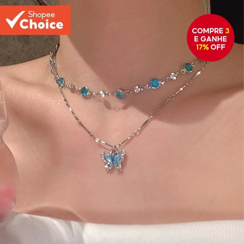 2 cor oceano Original verão legal sentimento borboleta colar acessórios feminino luz luxo nicho clav