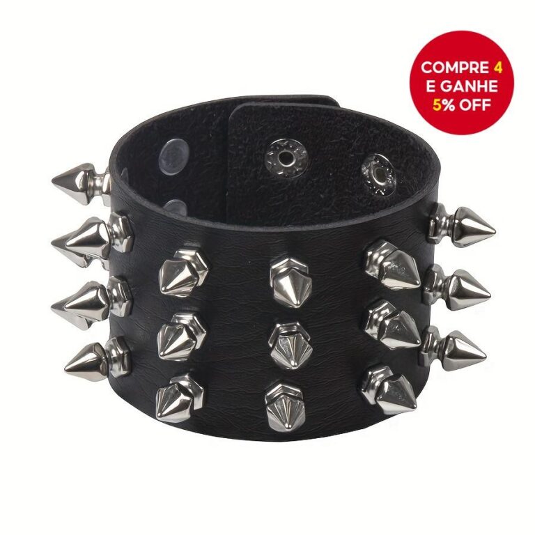 Pulseira de Couro com Espinhos Estilo Punk Gótico