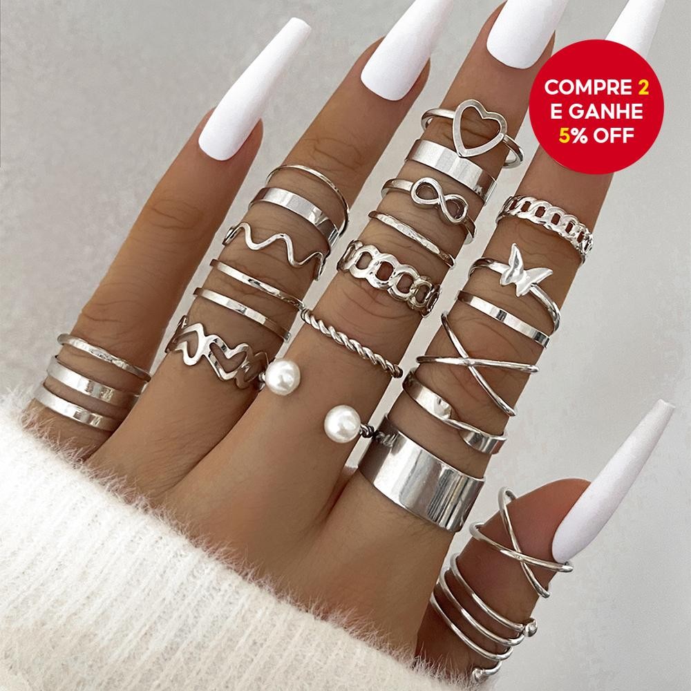 Conjunto De Anéis Empilháveis De 22 Peças Para Mulheres Borboleta Coração Minimalis t Joias De Moda