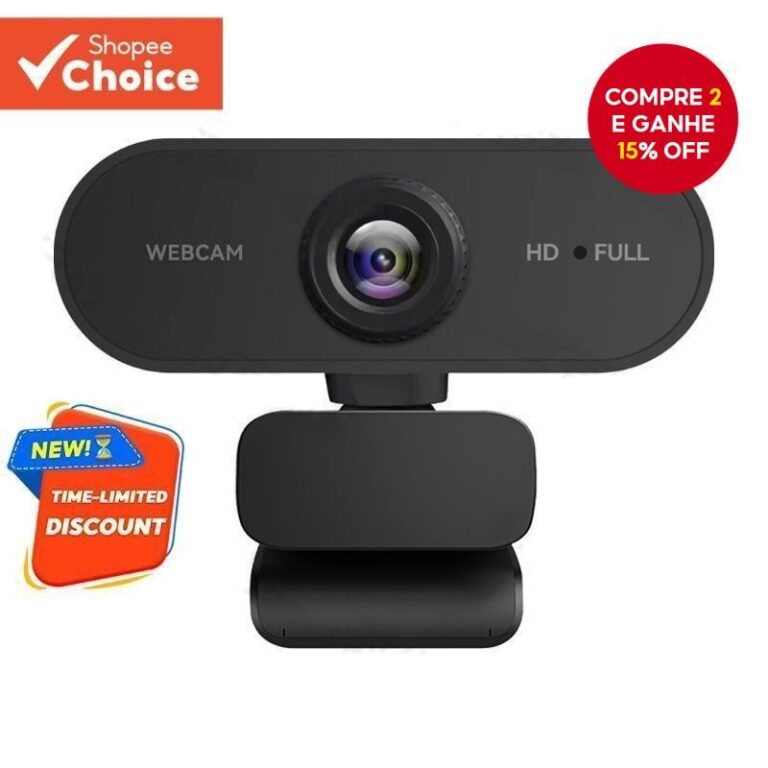 Webcam De Rede Preta Câmera USB Full HD 1080p Com