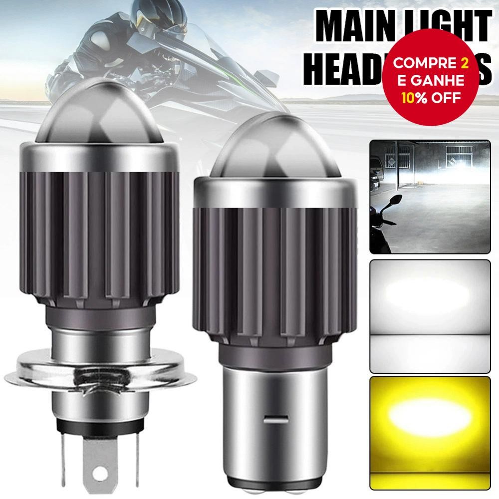 Farol De Motocicleta Genéric H4 Com Feixe Alto E Baixo Holofote Integrado LED Branco Para Universal