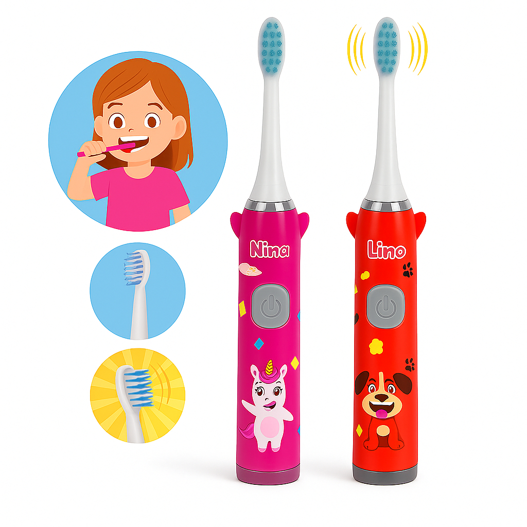 Escova de Dentes Elétrica Infantil  + Refil  Cerdas Macias, Temporizador 2min