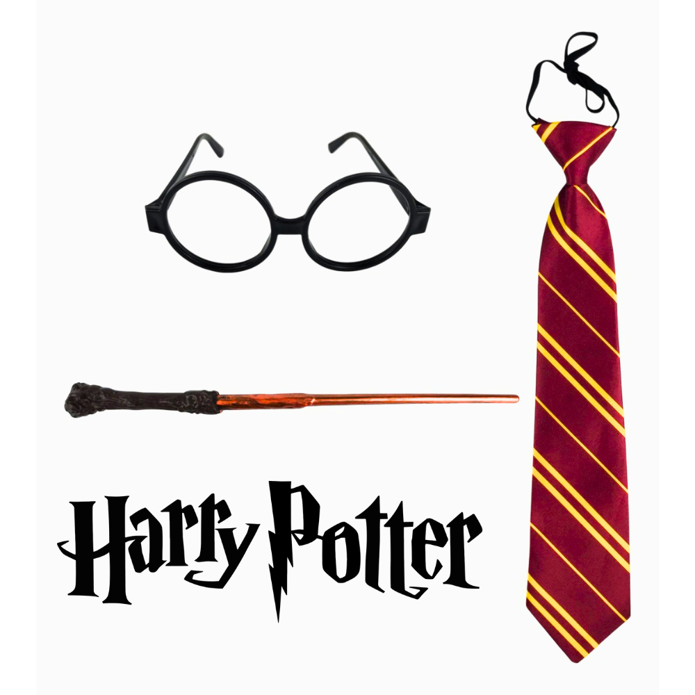 Fantasia Completa do Harry Potter em 3 Peças para Crianças e Adultos – Varinhas, Chapéu Seletor e Ac