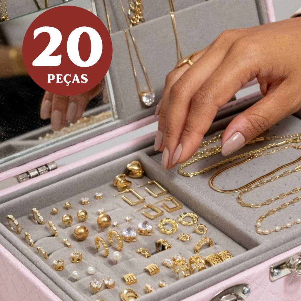 [ SEMI JOIA ] Kit 20 Peças Atacado Revenda Semi Jóias (Não vem Maleta) Feminina Banhado a Ouro 18k
