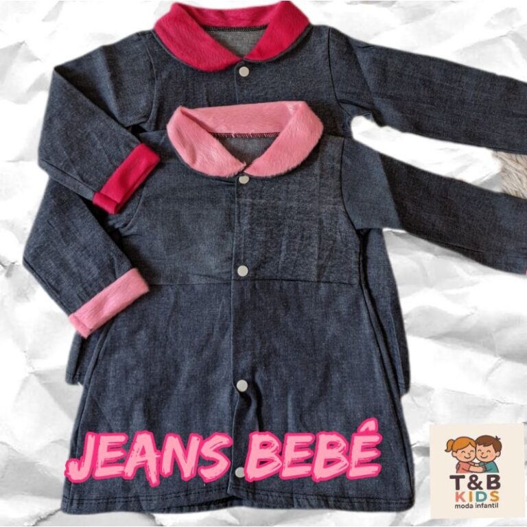 Sobretudo Jeans para Bebês Menina com Gola Peluci