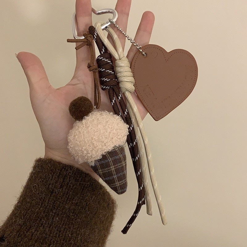 Charm de bolsa fofinho para acessórios de bolsa, pendente de pelúcia com corda trançada, chaveiro co