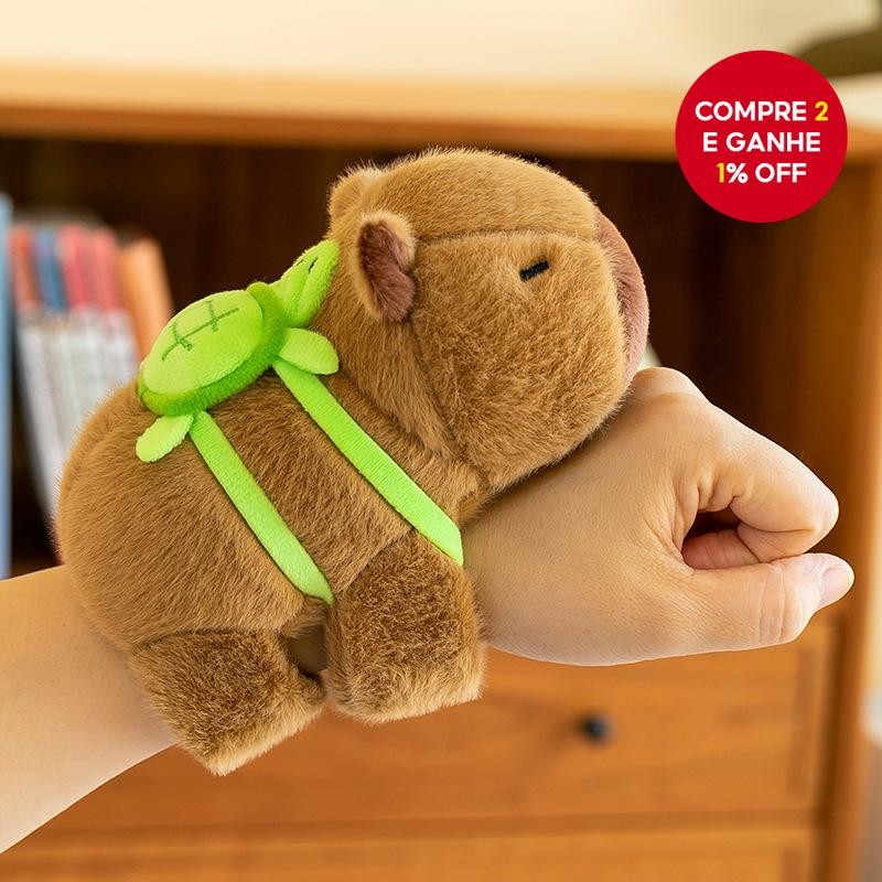 Capivara Plush (17cm) Pulseira Slap Band E Mochila Tartaruga Conjunto De Brinquedos Macios Fofos Pa
