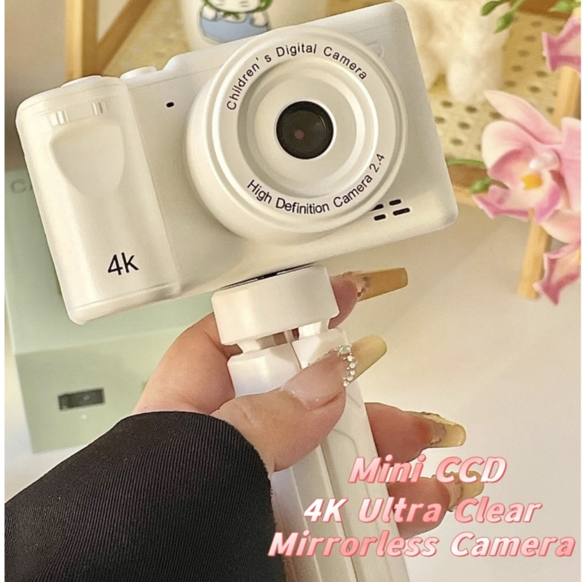 BrancaCâmera Digital HD 1080p 4K Compacta para Iniciantes e Crianças com Zoom 8x e 50MP