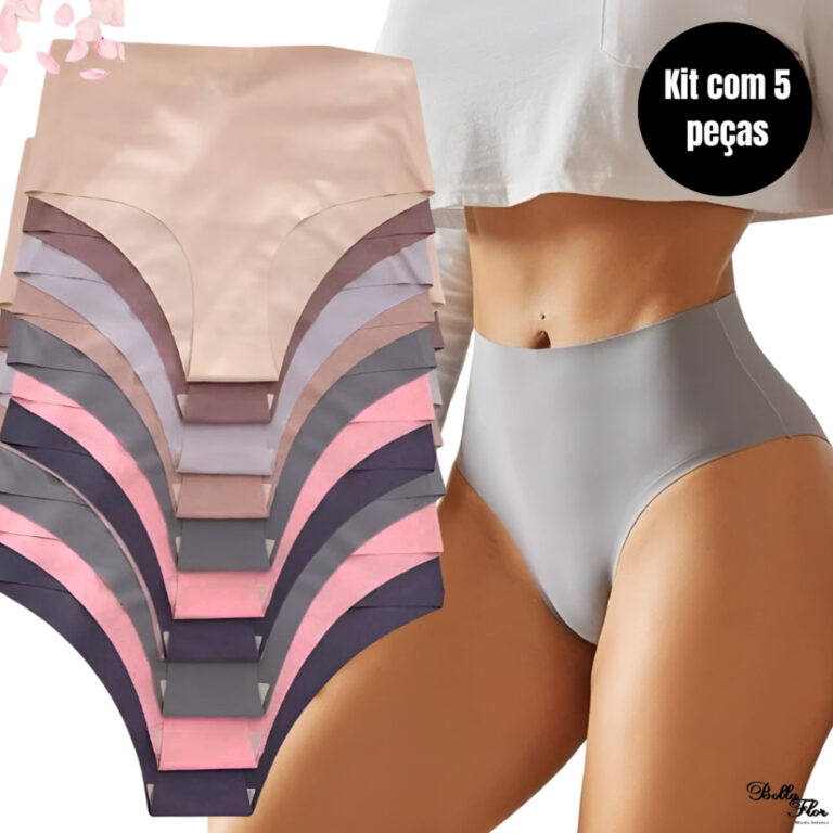 Kit 5 Calcinhas Cós Alto Sem Costura Corte a Lase