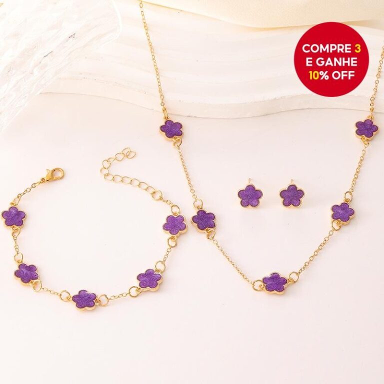 Conjunto De Joias De Trevo De 5 Folhas Da Sorte Fe