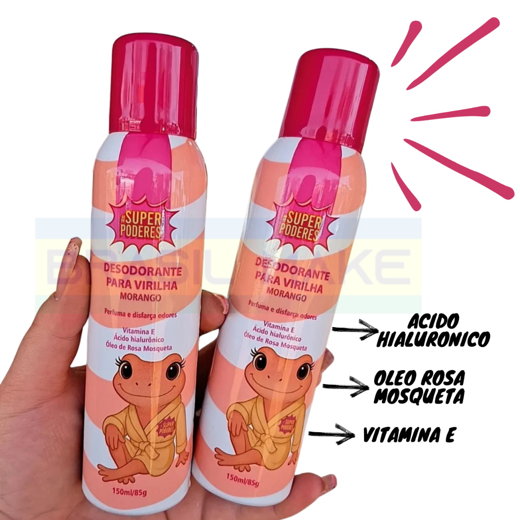 Super Poderes Desodorante Íntimo Virilha Fragância Morango com Vitamina E, Ácido Hialurônico, Óleo d