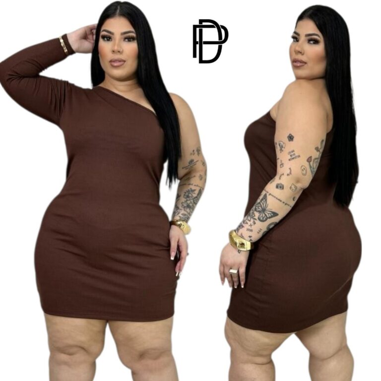 DRAPA PLUS – VESTIDO UMA MANGA PLUS SIZE