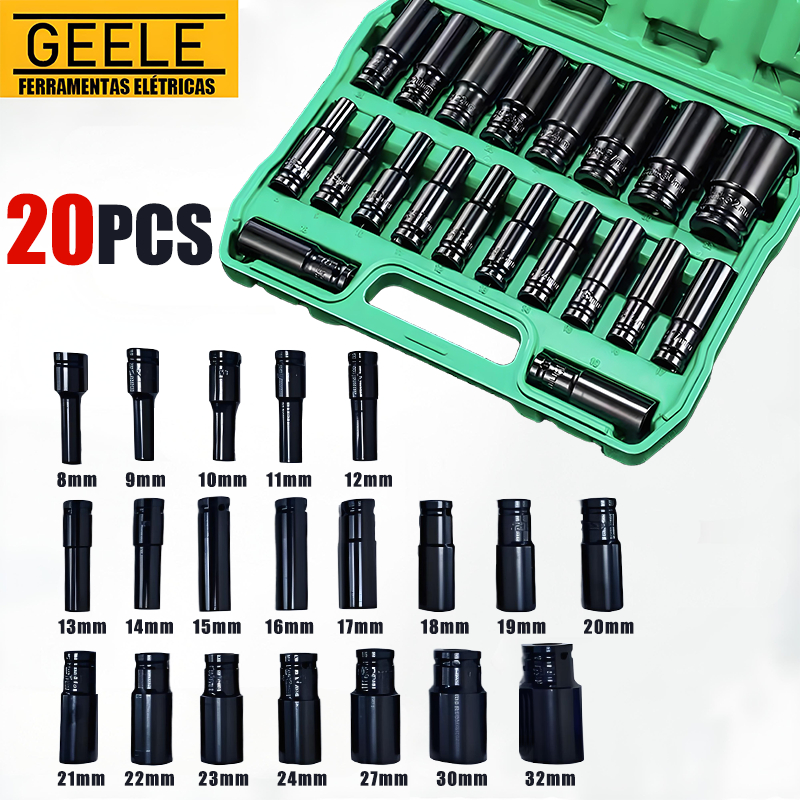 Conjunto De Soquete De Impacto Longo 1/2 10 Peças 8 A 32 mm GEELE