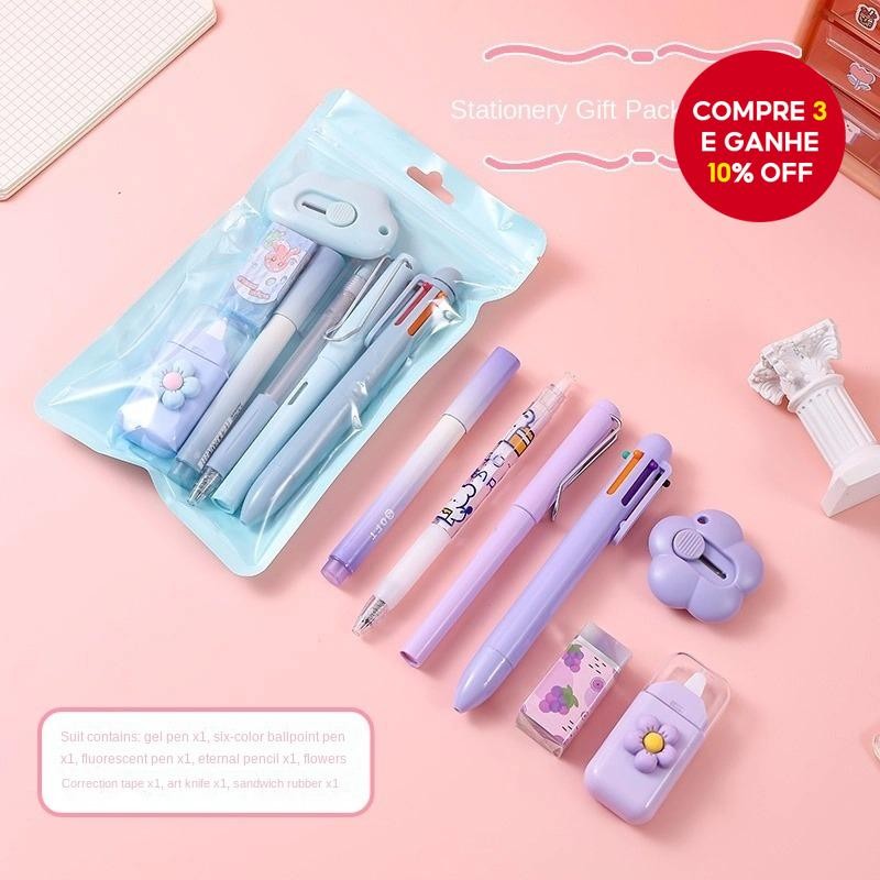 7 Peças Conjunto De Papelaria Fofo Presente Com Régua Apontador Borracha-Material Escolar De Plástic