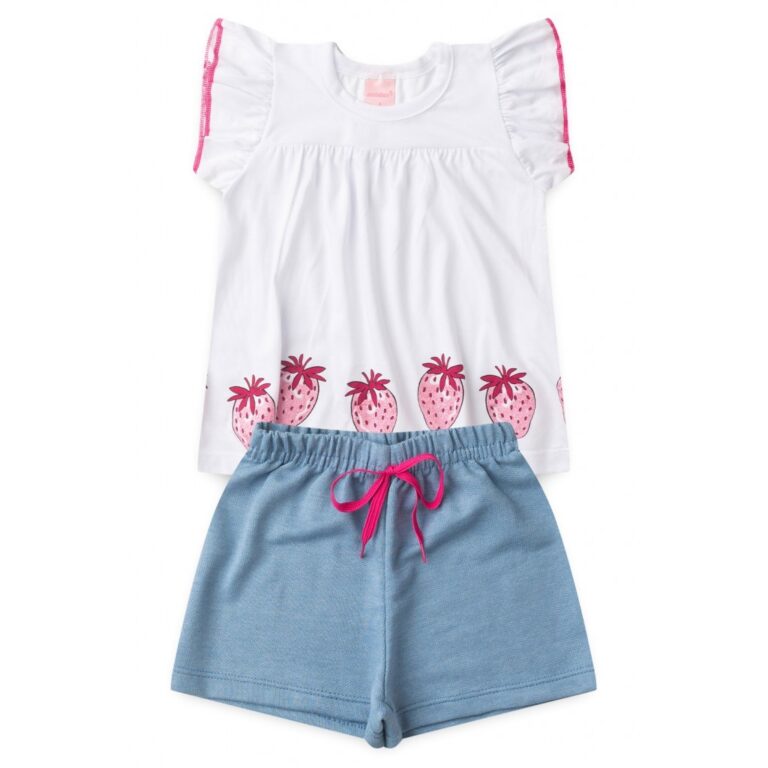 Conjunto Infantil Feminino Morangos Brilhantes