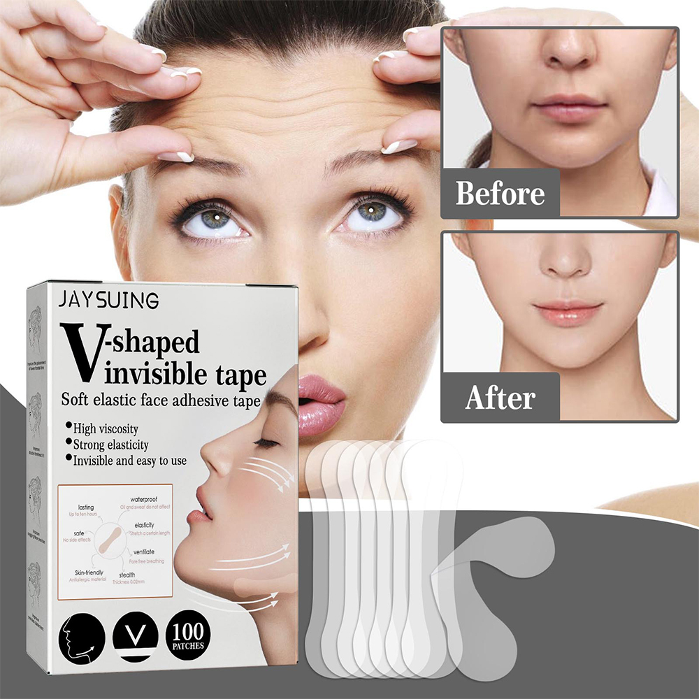 Adesivos Invisíveis Em Forma De V Para Lifting Facial-100 Unidades De Fita Adesiva Transparente À Pr