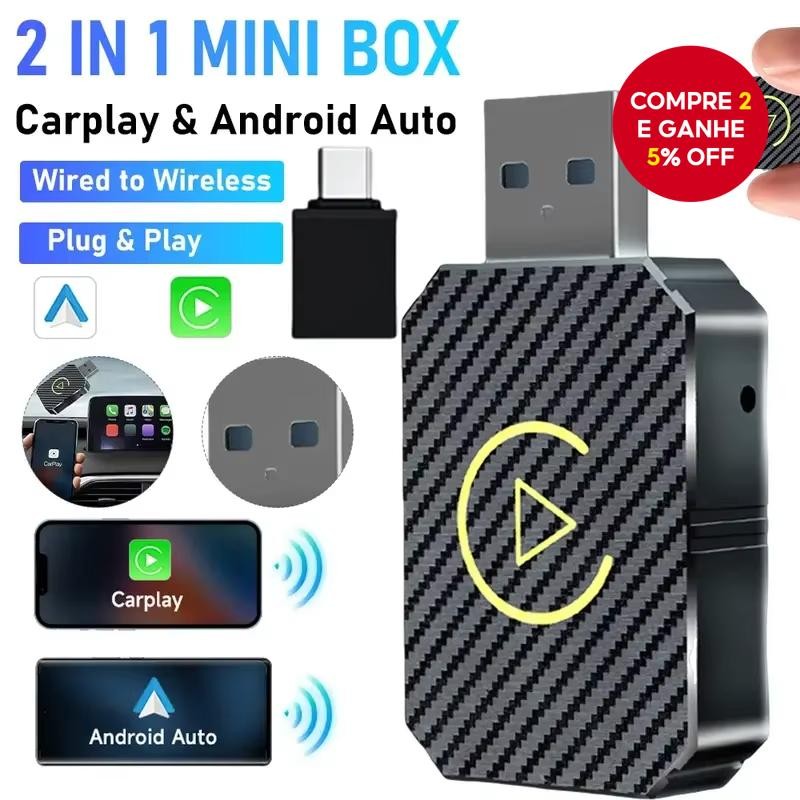 Adaptador CarPlay Sem Fio 2 Em 1 Para iOS E Android Auto USB Plug Kia Volvo Audi MG