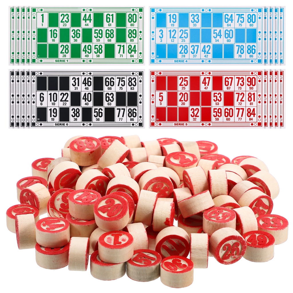 Jogo De Bingo Completo Com 90 Pedras Em Madeira E 48 Cartelas Numeradas