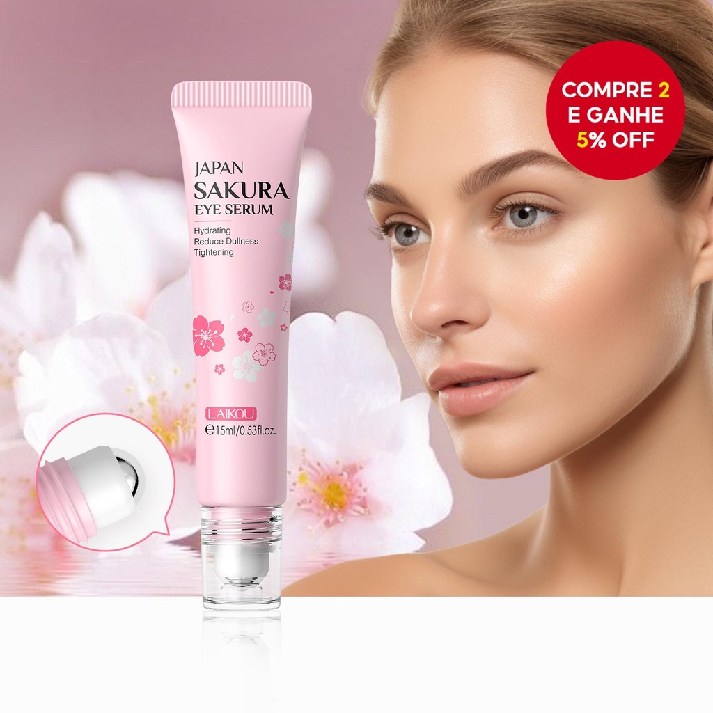 Sérum Essencial para Olhos LAIKOU Japão Sakura 15ml – Remove Olheiras, Reduz Rugas e Anti-Fadiga.
