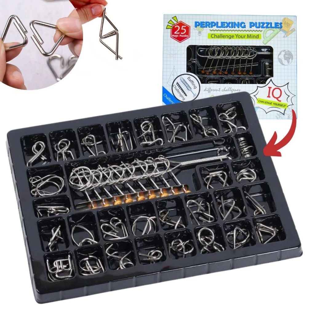 Quebra-Cabeça 3D de Metal Kit 25 + Brinquedo Mágico – Desafio Inteligente, Jogo Divertido para Tempo