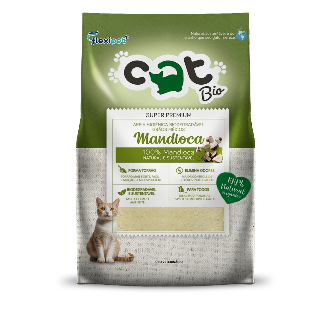 Areia Higiênica Biodegradável para Gatos – Catbio Mandioca – Forma Torrão, Sem Odor, Super Premium