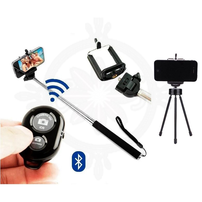 Bastão Pau de Selfie +Controle Com Botão Disparador Bluetooth +Tripe Universal + Suporte Para Celula