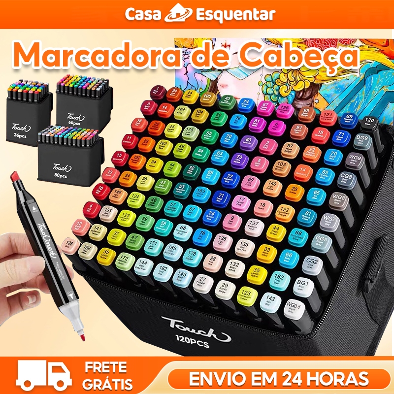 KIT 168 CORES Touchmark Marcador Dupla Ponta 6.2+3 mm,Estojo Portátil-Presente Artista Profissional