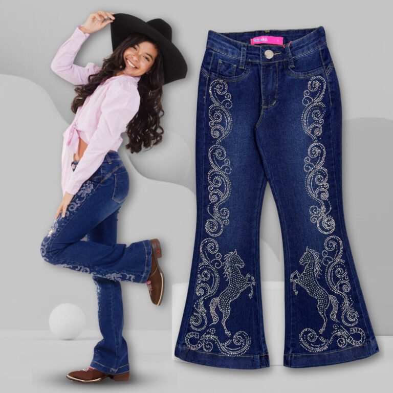 Calça Jeans Flare Feminina Infantil Com Strass Co