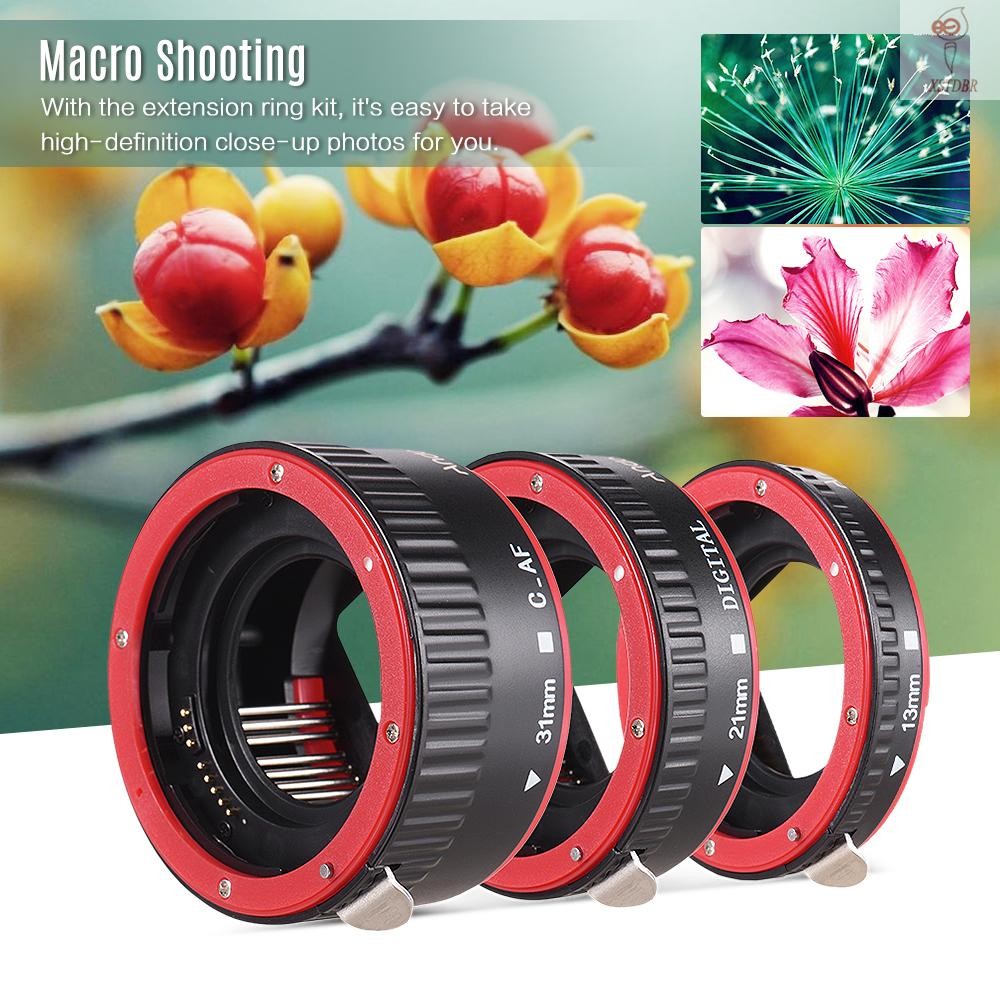 Andoer Portátil Foco Automático AF Macro Extensão Tubo Adaptador Anel (13mm + 21mm + 31mm) Para Cano