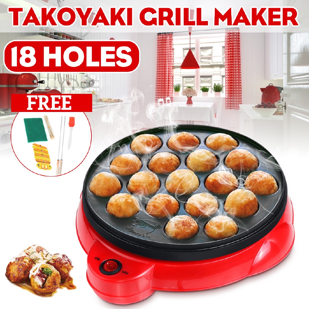 allinone  18 Buracos Takoyaki Grill Pan Elétrico Polvo Bola Fabricante Fogão Placa De Cozinha 650W