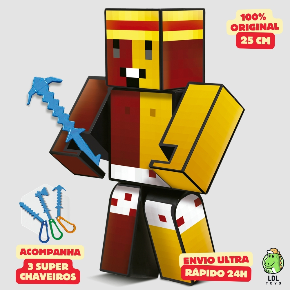 Boneco Geleia 25cm Articulado Acompanha 3 Chaveiros Youtuber Original Algazarra