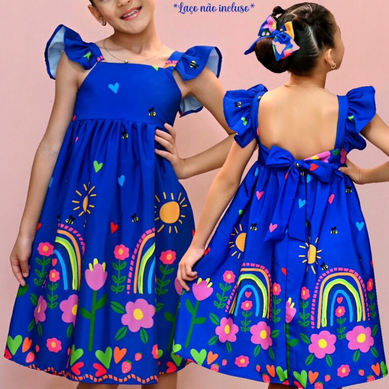 Vestido Dia-das-Crianças Manga Infantil Menina Es