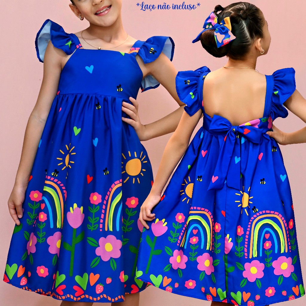 Vestido Barrado Manga Infantil Menina Estampado Junino Xadrez Casual Festa Luxo 4 a 12 Anos
