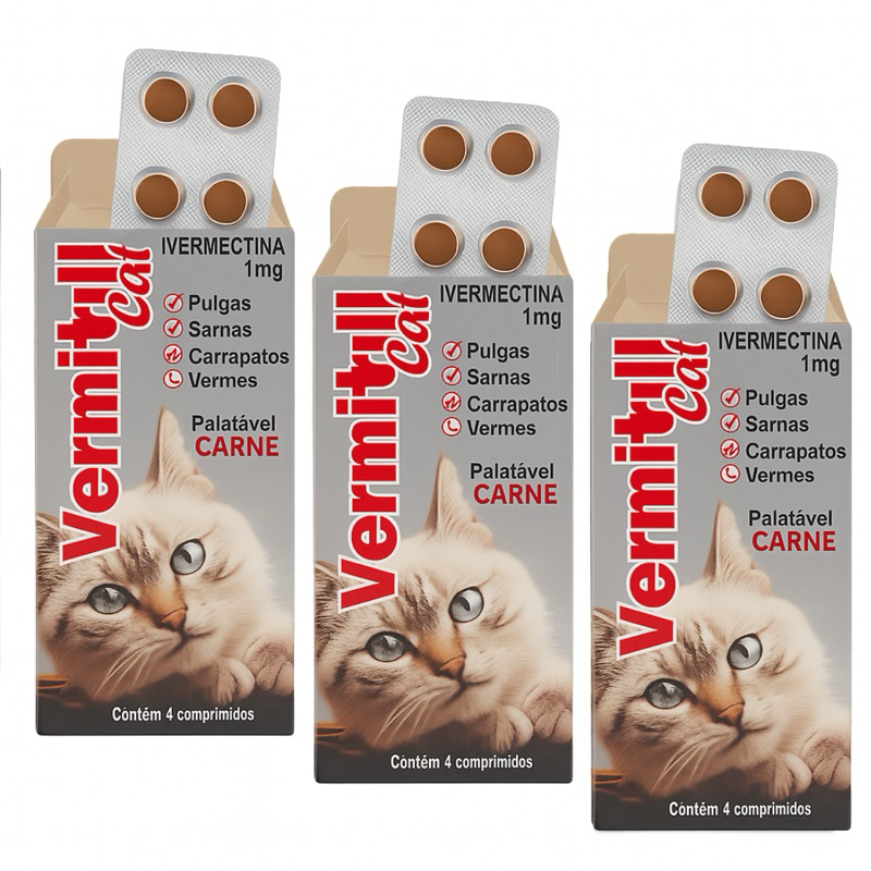 Vermitril Cats Comprimidos anti pulgas, carrapatos, sarnas e vermes – comprimidos sabor carne para g