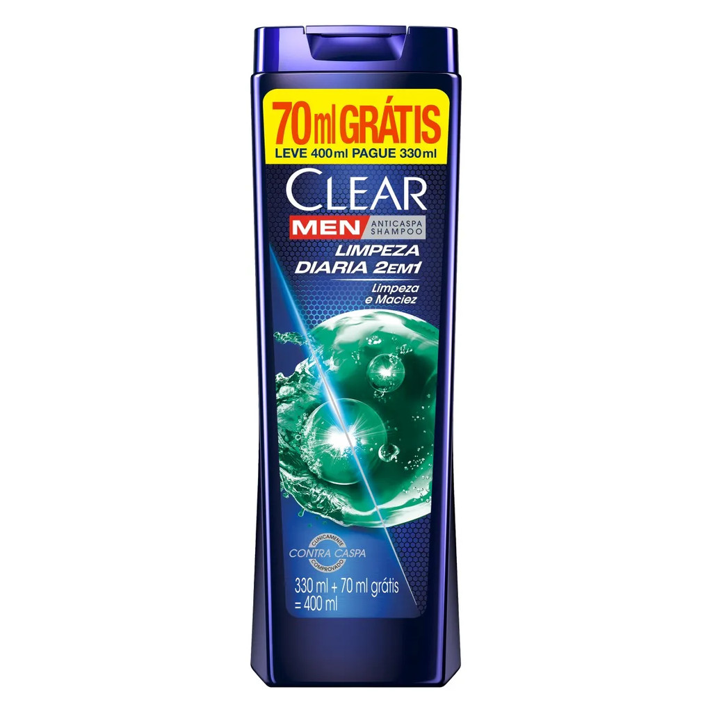 SHAMPOO ANTICASPA CLEAR MEN LIMPEZA DIÁRIA 2EM1 400ML