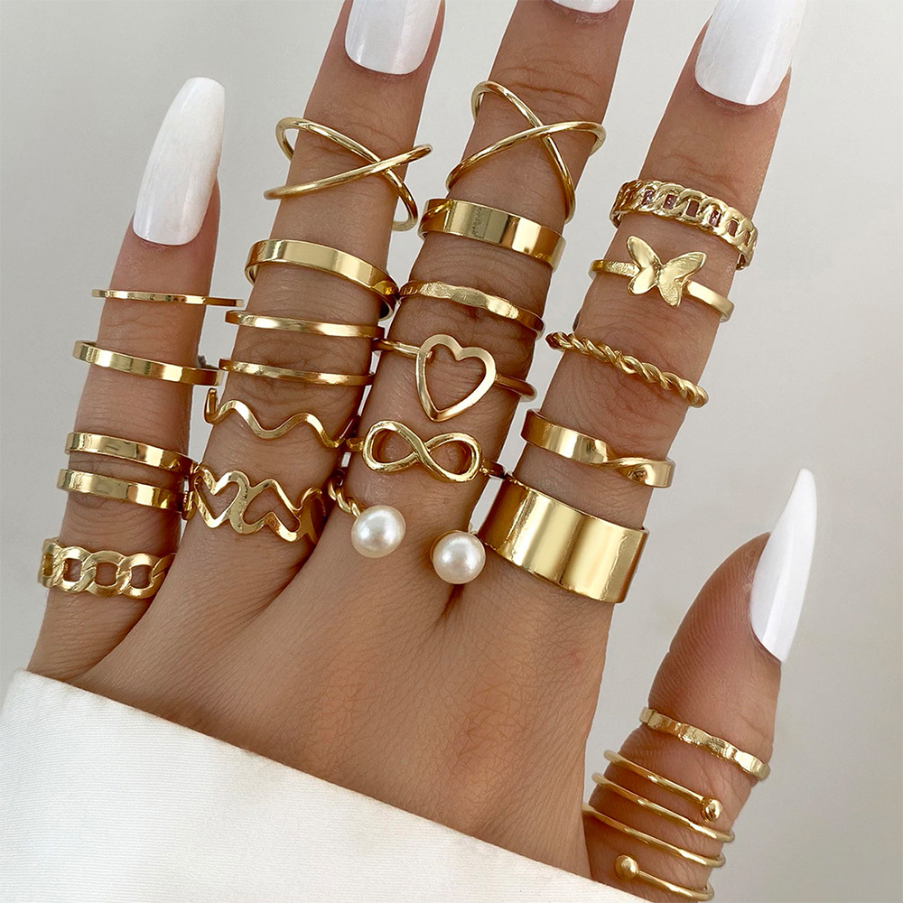 22 Peças Anéis De Pérola Borboleta Amor Empilháveis Elegantes Minimalistas Para Mulheres